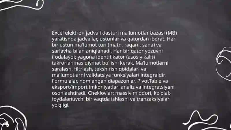 Excel elektron jadvali dasturi yordamida MB yaratish 3