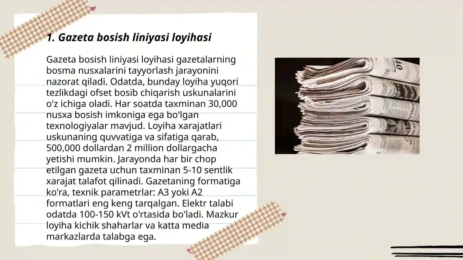Gazeta bosish liniyasi loyihasi 3