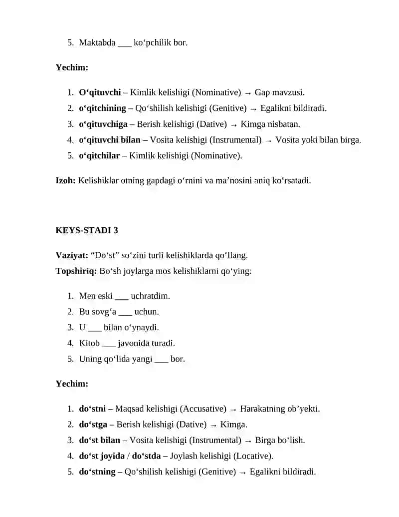 Otlarning grammatik kategoriyalari: kelishik kategoriyasi 3