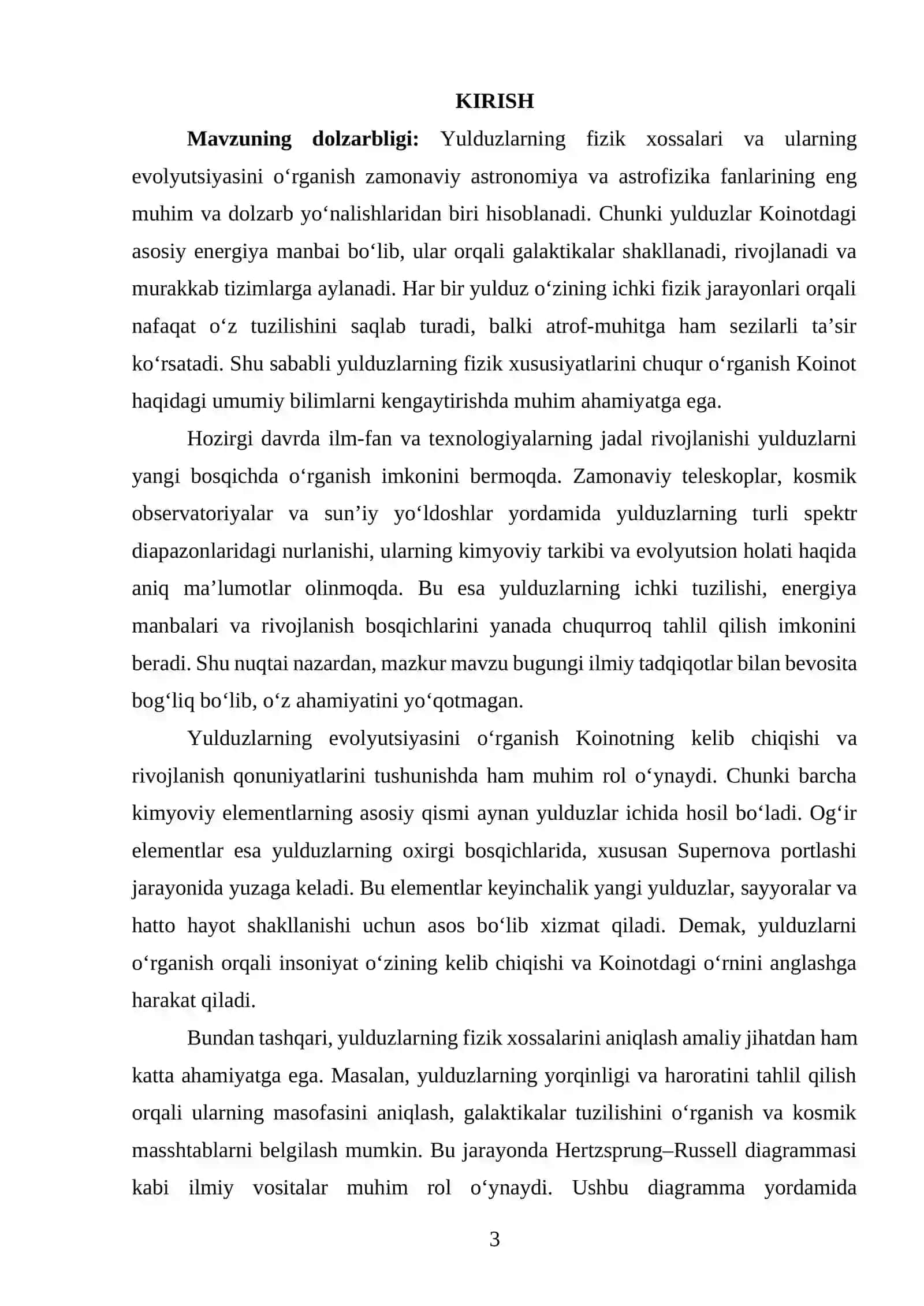 Yulduzlarning fizik xossalari va ularning evolyutsiyasi 3