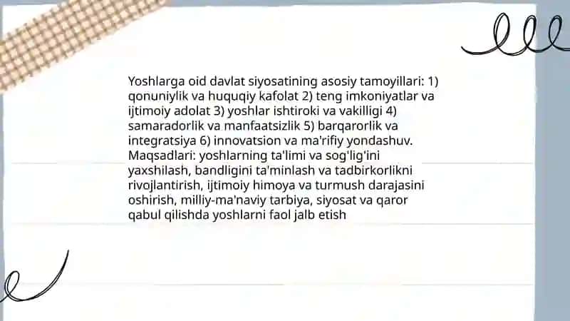 Yoshlarga oid davlat siyosatining izchil va samarali tashkil etish 3