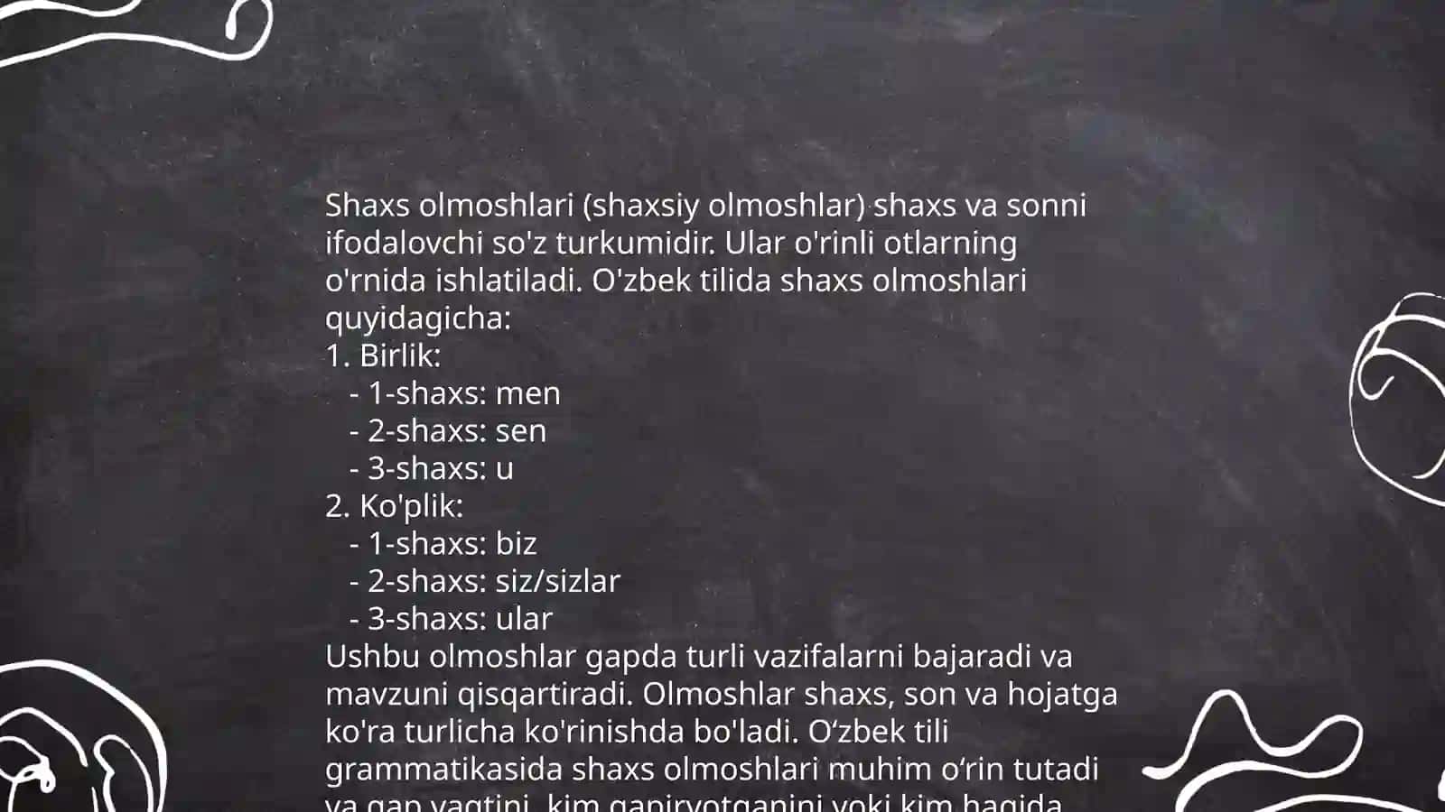Olmosh. Olmoshlarning ma'no turlari 3