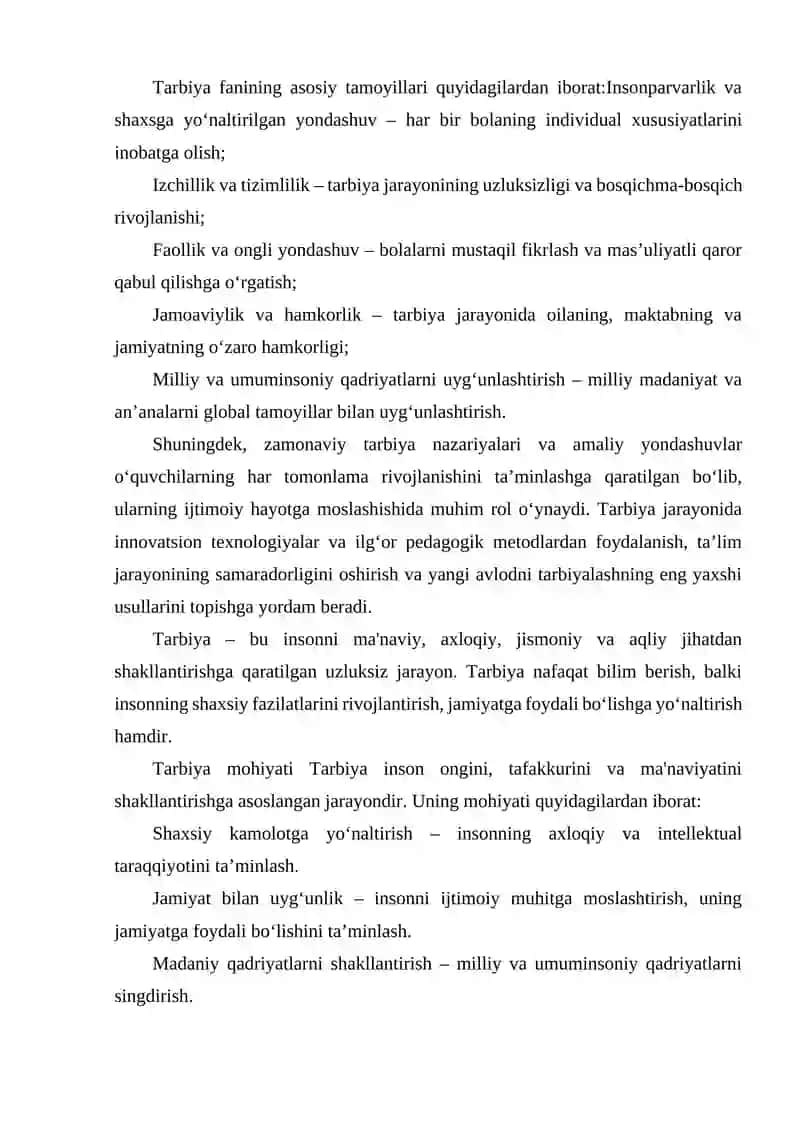 TARBIYA FANINI O'QITISH METODIKASI FANINI MAZMUNI 3