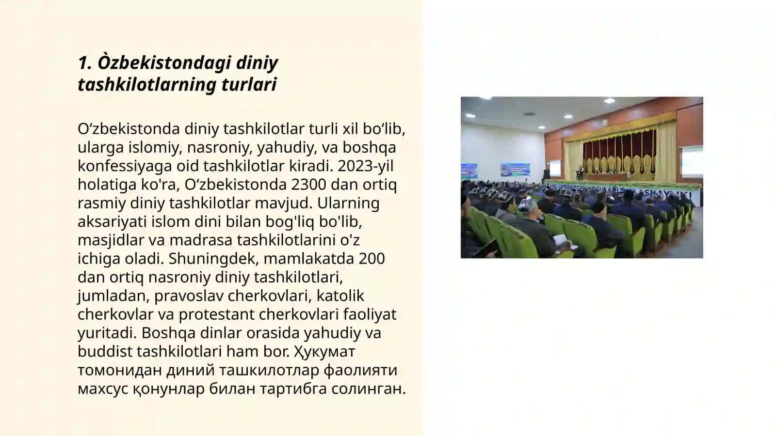 Oʻzbekistondagi diniy tashkilotlarning turlari 3