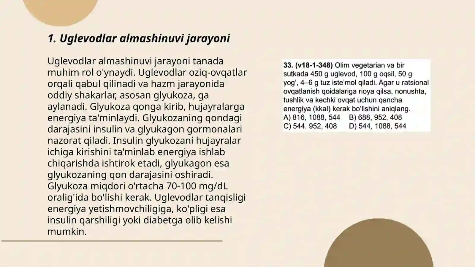 Uglevodlar almashinuvi va funksiyalari 3