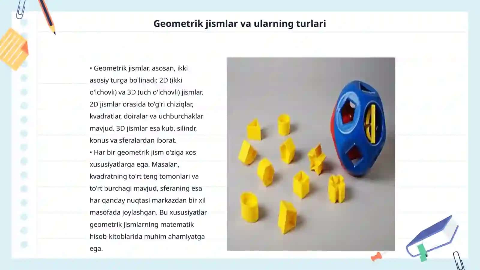 Geometrik jismlar haqida malumot Geometrik jismlar proeksiyalash yasash 3