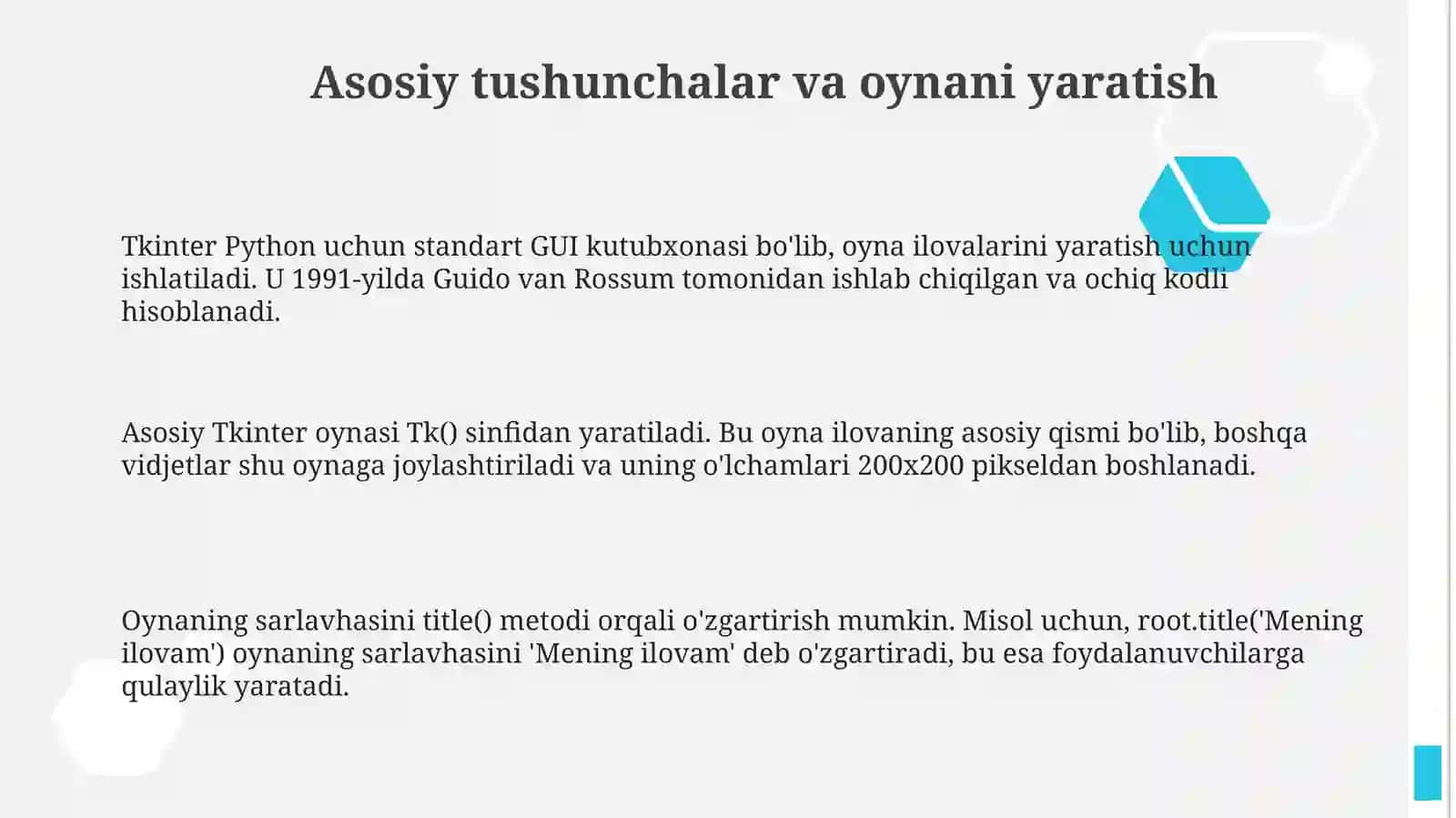 Tkinter kutubxonasi Oyna ilovalarini ishlab chiqish asoslari 3
