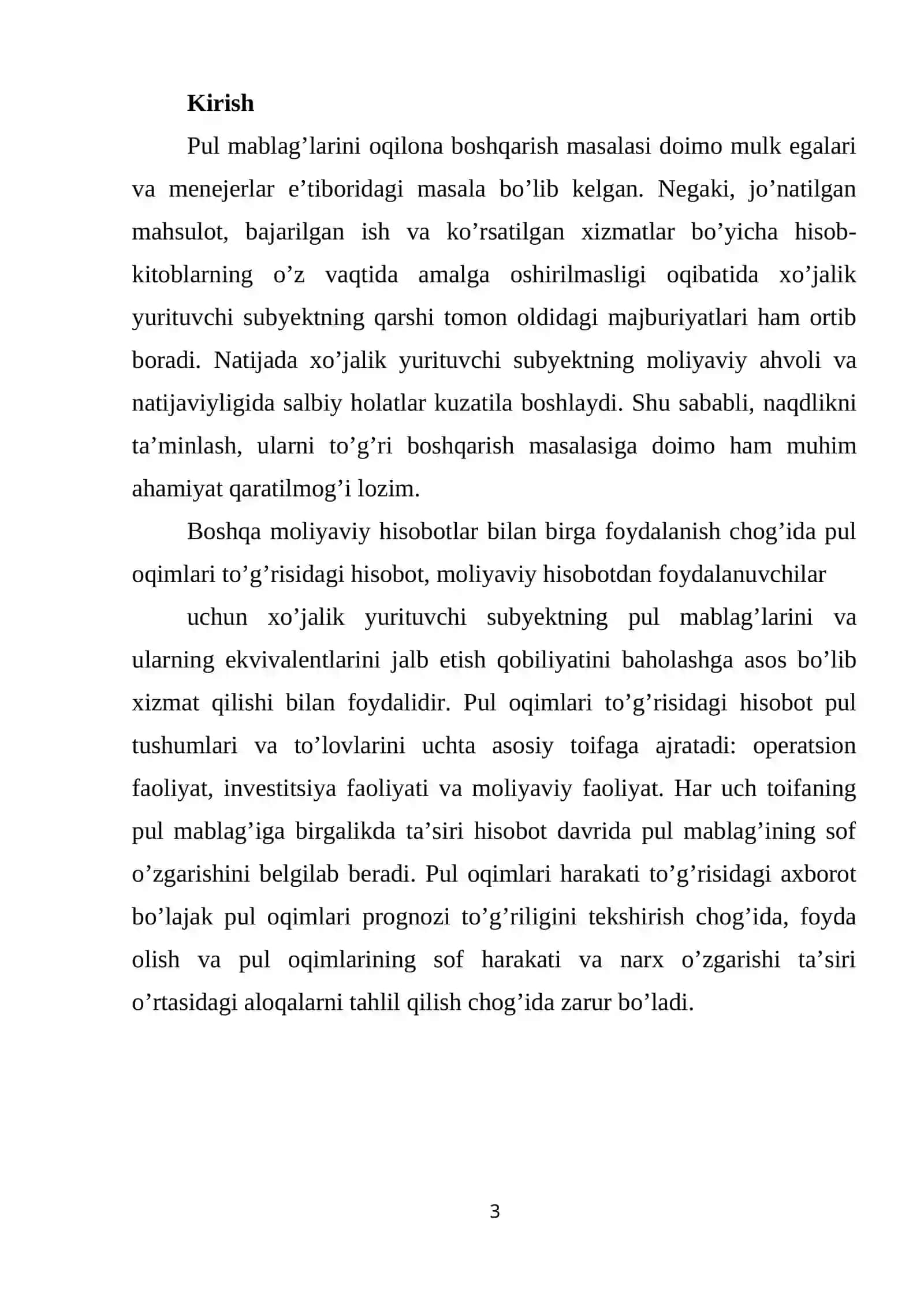 PUL OQIMLARI TOʻGʻRISIDAGI HISOBOT 3