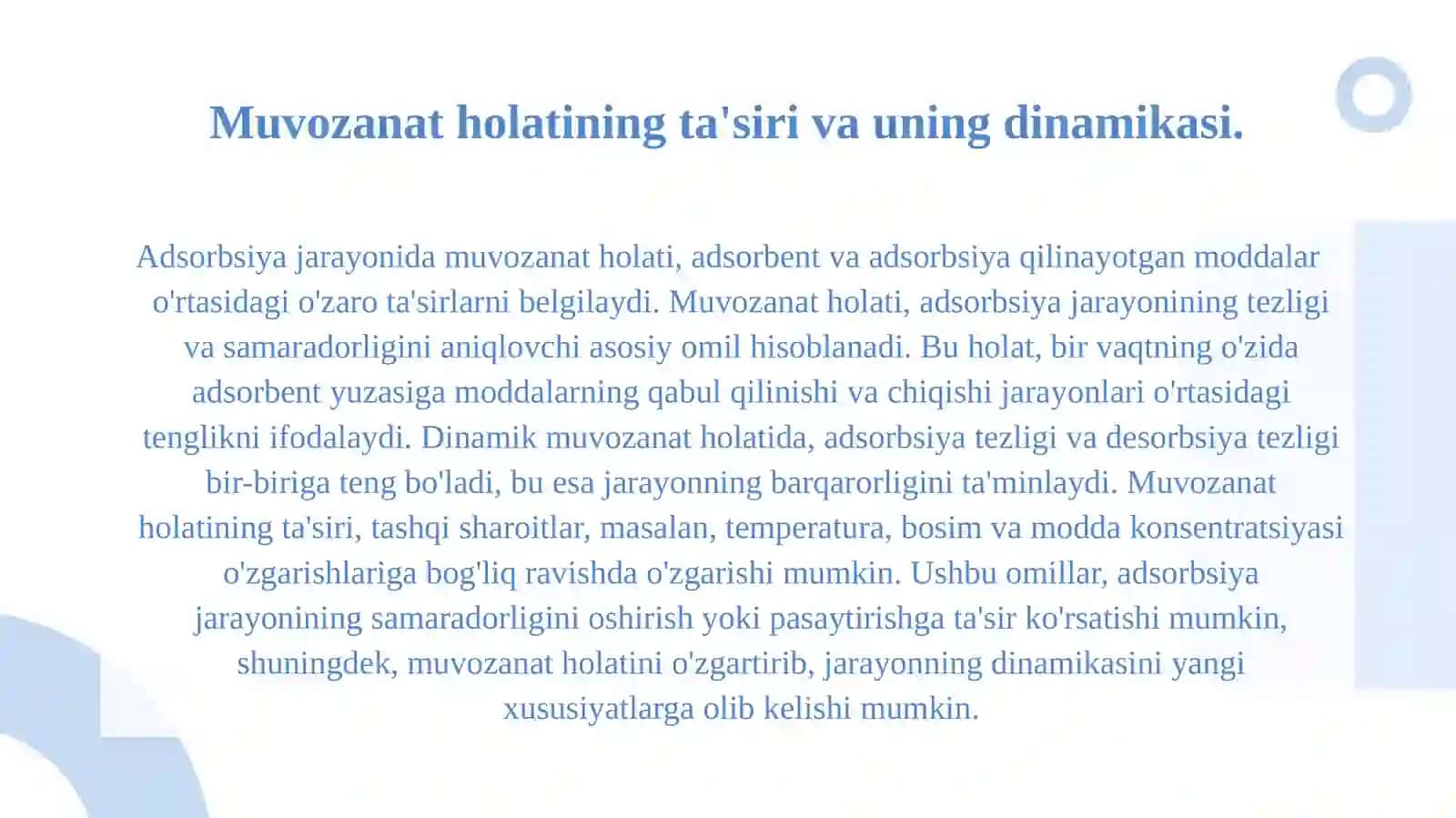 Adsorbsiya jarayoni muvozanati haqida 3