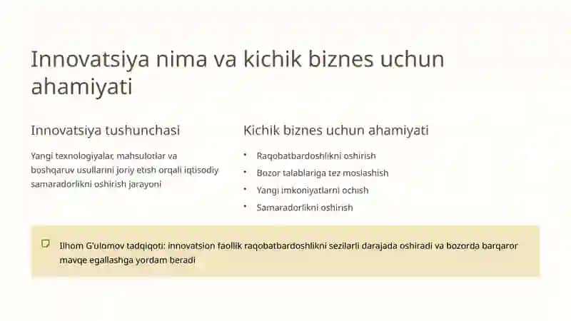 Kichik Korxonalarda Innovatsiya Joriy Etish 3