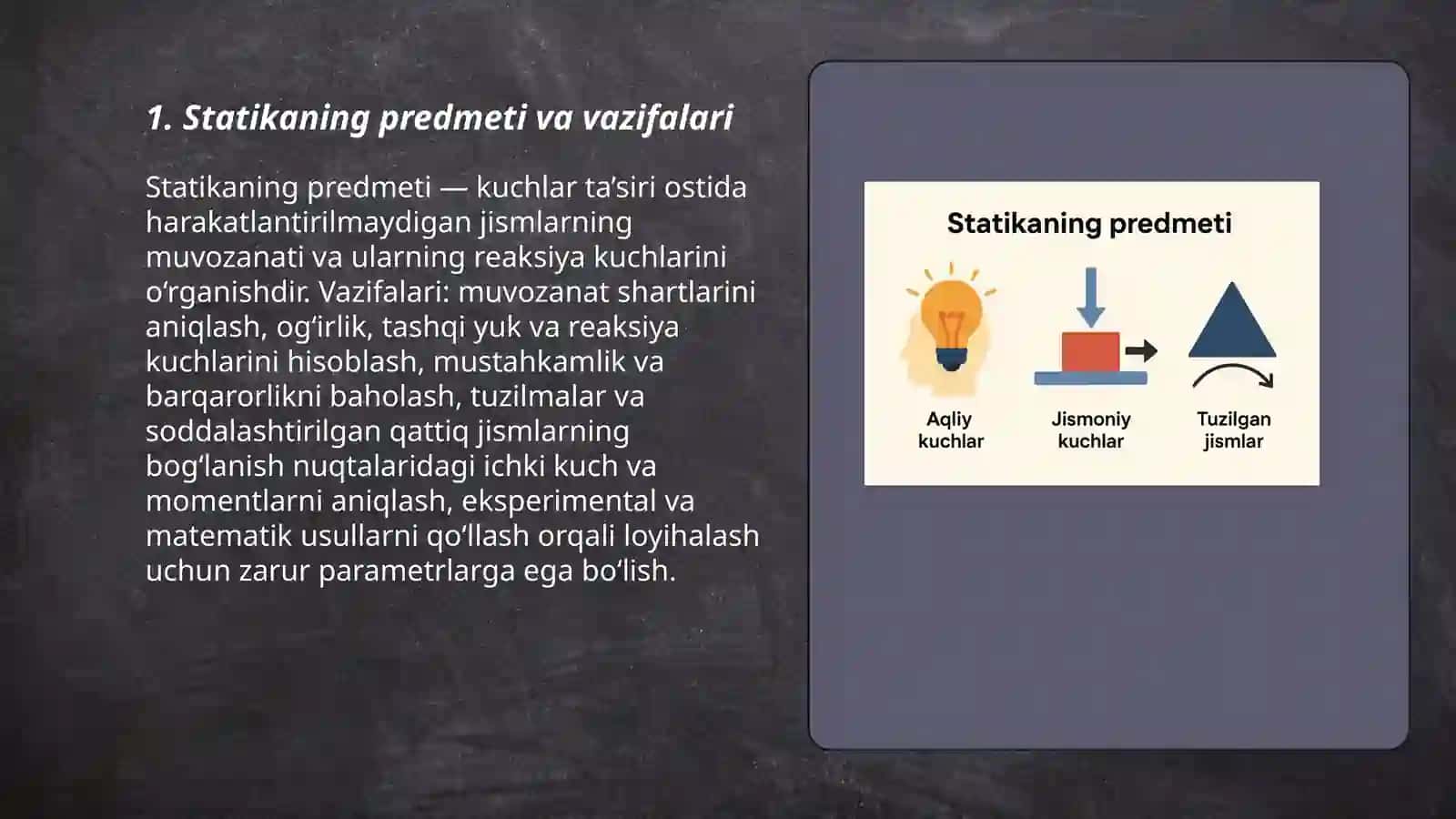 Statikaning predmeti tushunchalariva aso 3