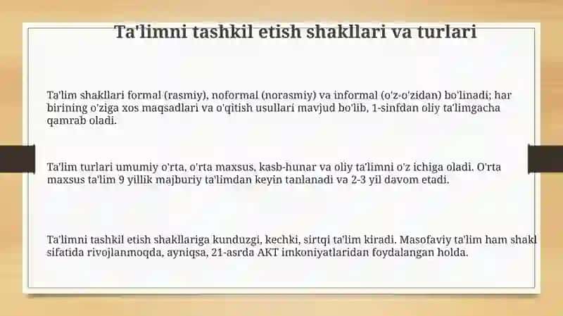 Ta'limni tashkil etish shakllari va turlari 3