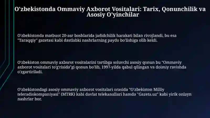 O'zbekistonda Ommaviy Axborot Vositalari 3