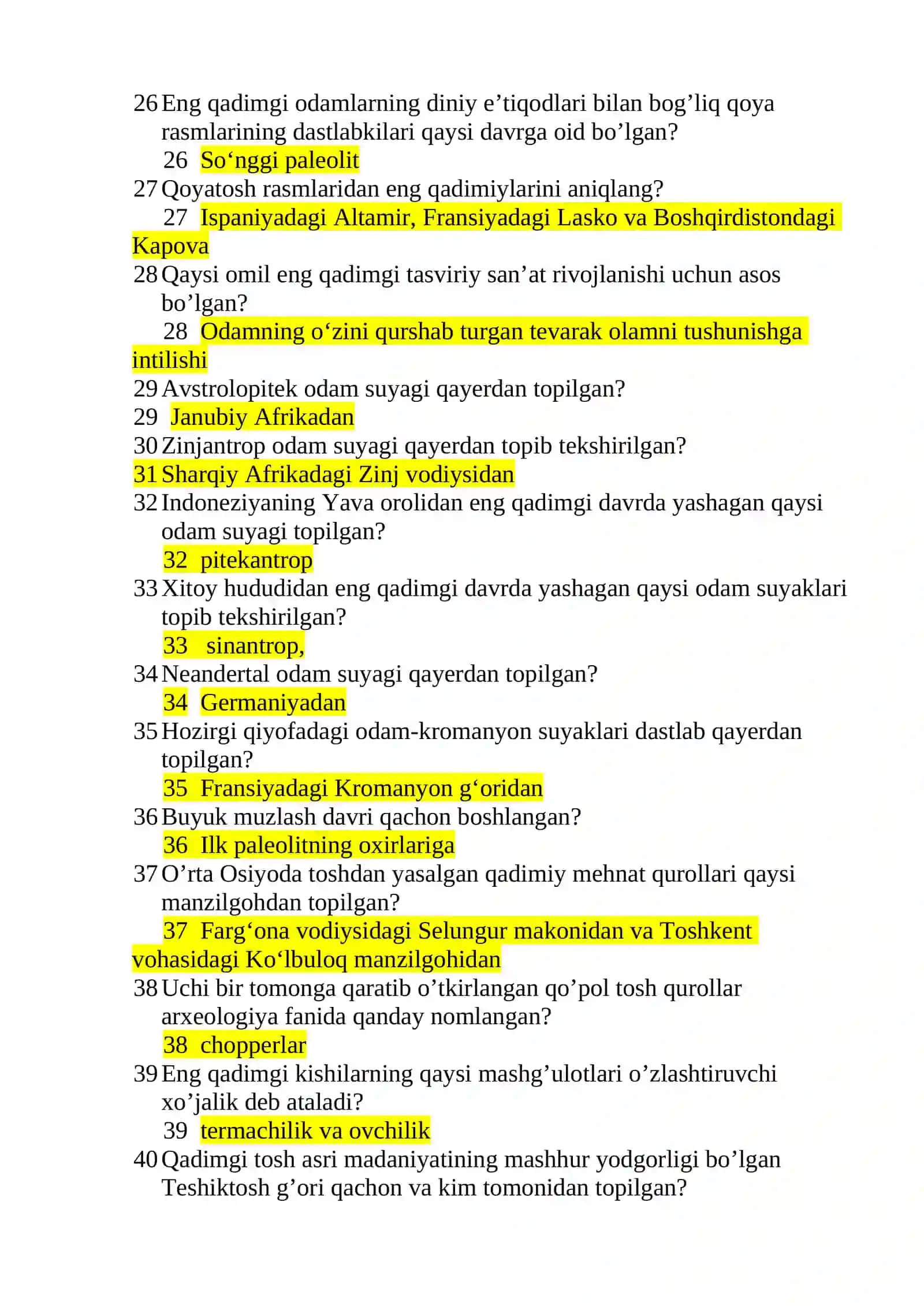 ARXEOLOGIYA FANIDAN TEST SAVOLLARI 3
