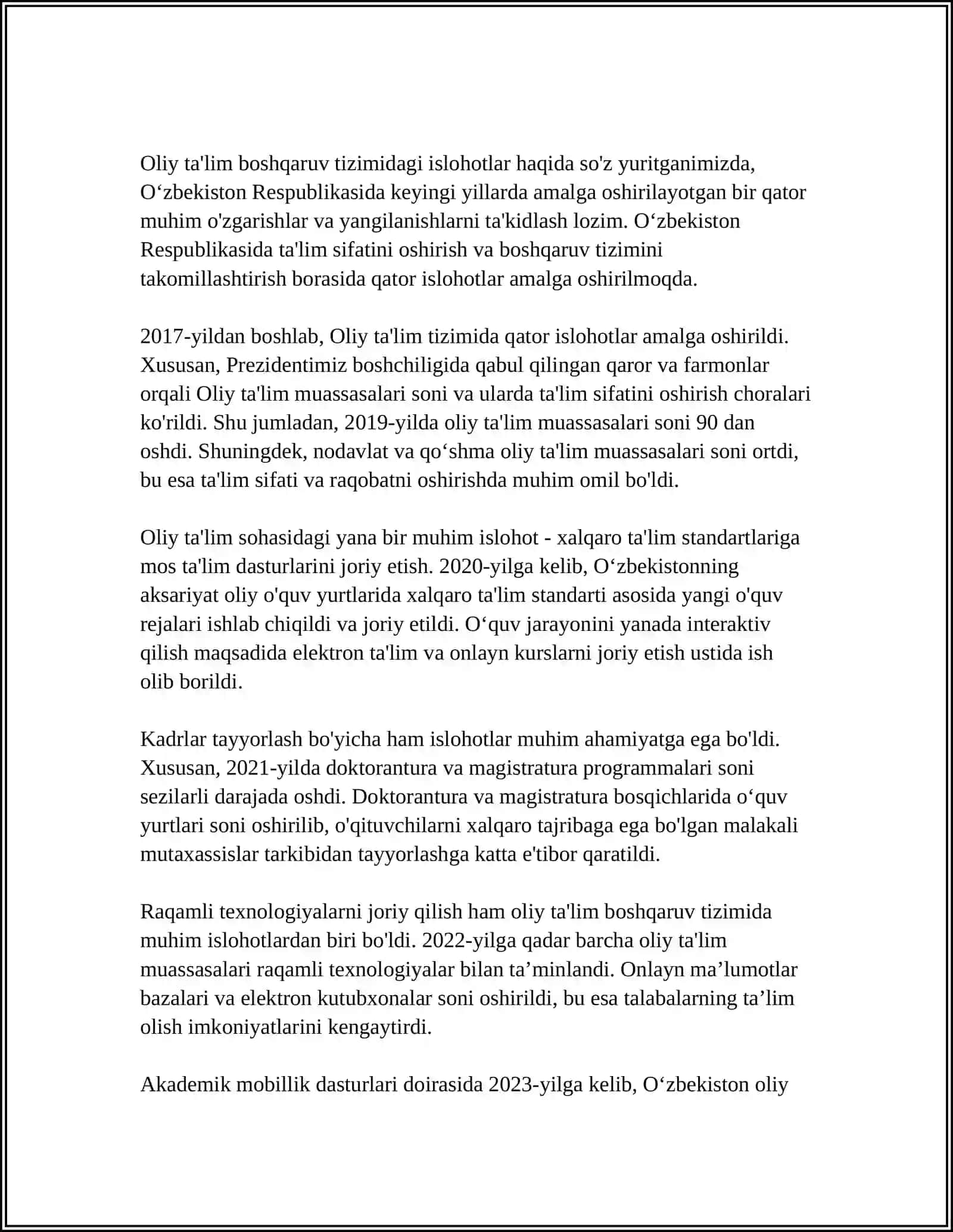 OLIY TALIM TIZIMIDAGI O’ZGARISHLAR ISLOHOTLAR 3