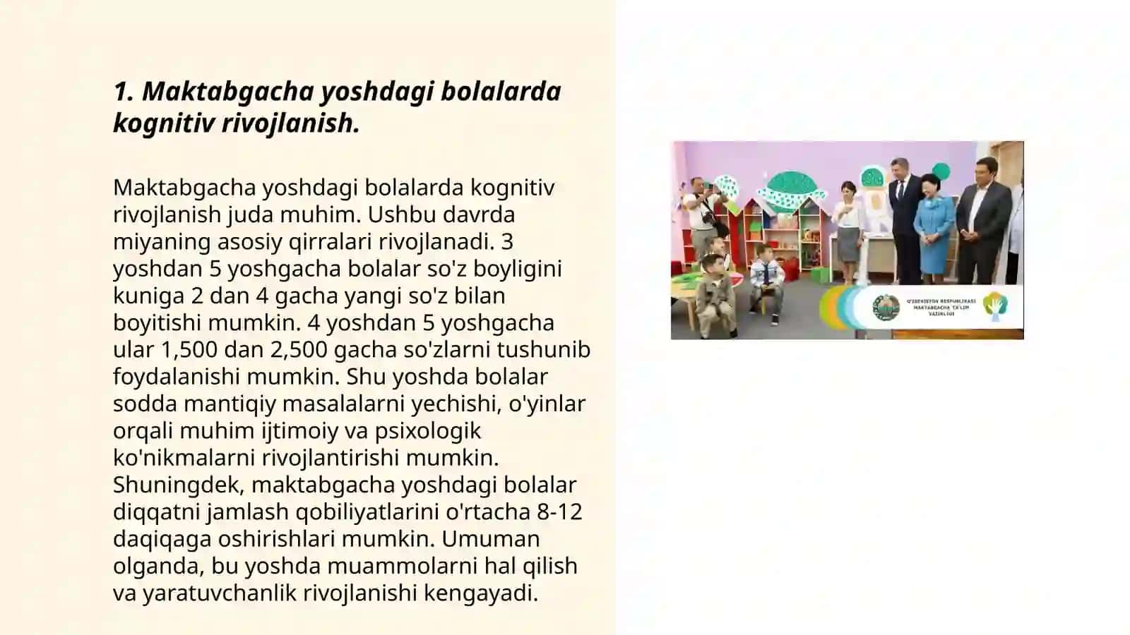 Maktabgacha yoshdagi bolalaming yoshga doir pedagogik va psixologik xususiyatlari va ularning bola sog'lom rivojlanishidagi ahamiyati 3