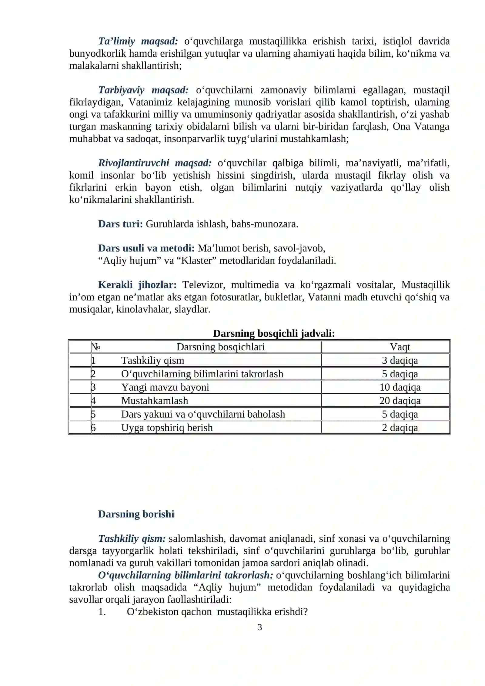 Mustaqillik Darsi Dars Ishlanmalari 3