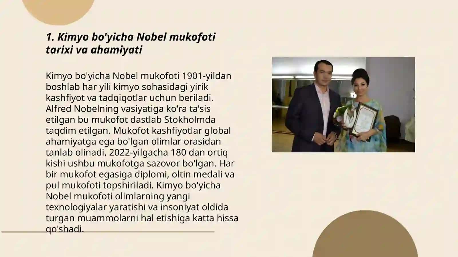 Kimyo sohasidagi Nobel mukofoti sovrindorlari va yutuqlari 3