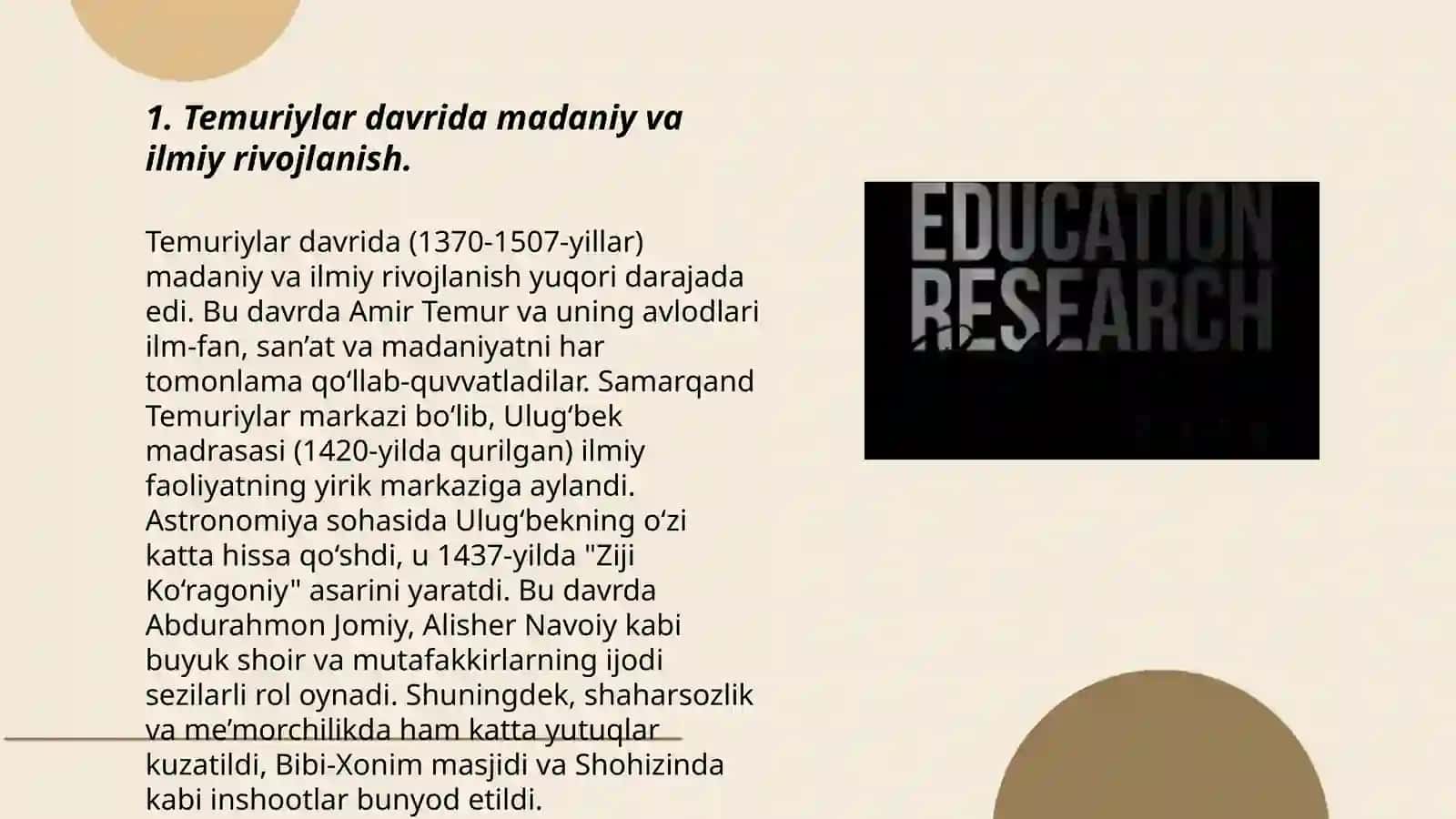 Temuriylar davrida ta'lim-tarbiya va pedagogik g'oyalar taraqqiyoti 3