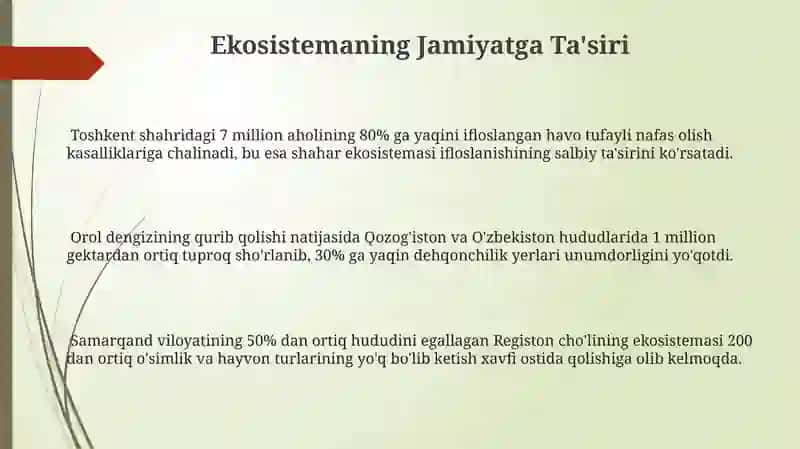 Jamiyat va Ekosistema 3