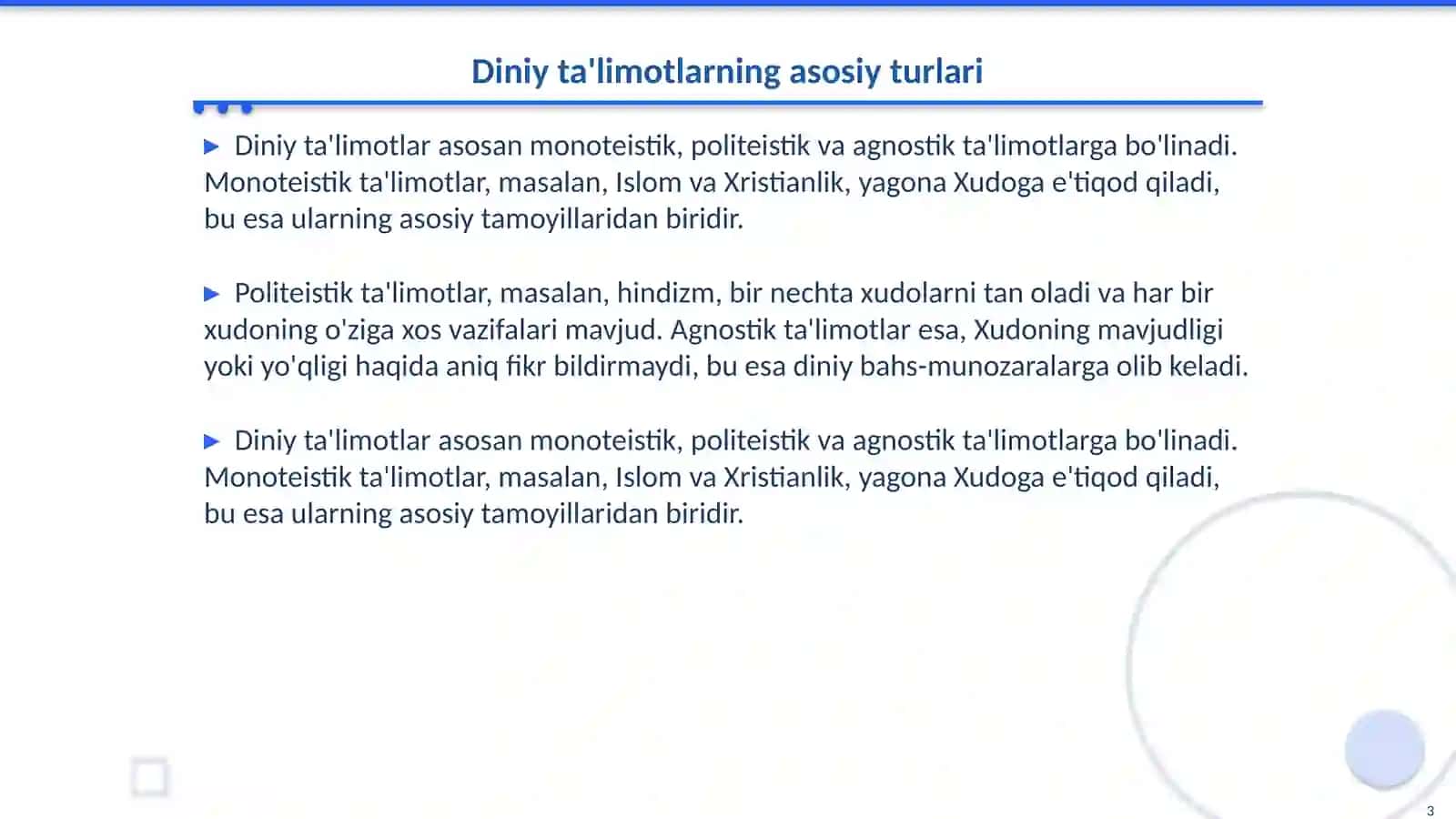 Diniy ta'limot va sektalar 3