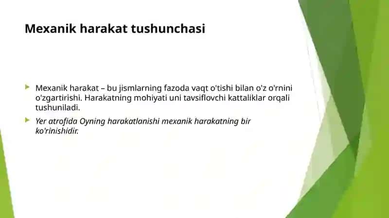 Mexanik harakat fazo vaqt sanoq sistemalar 3