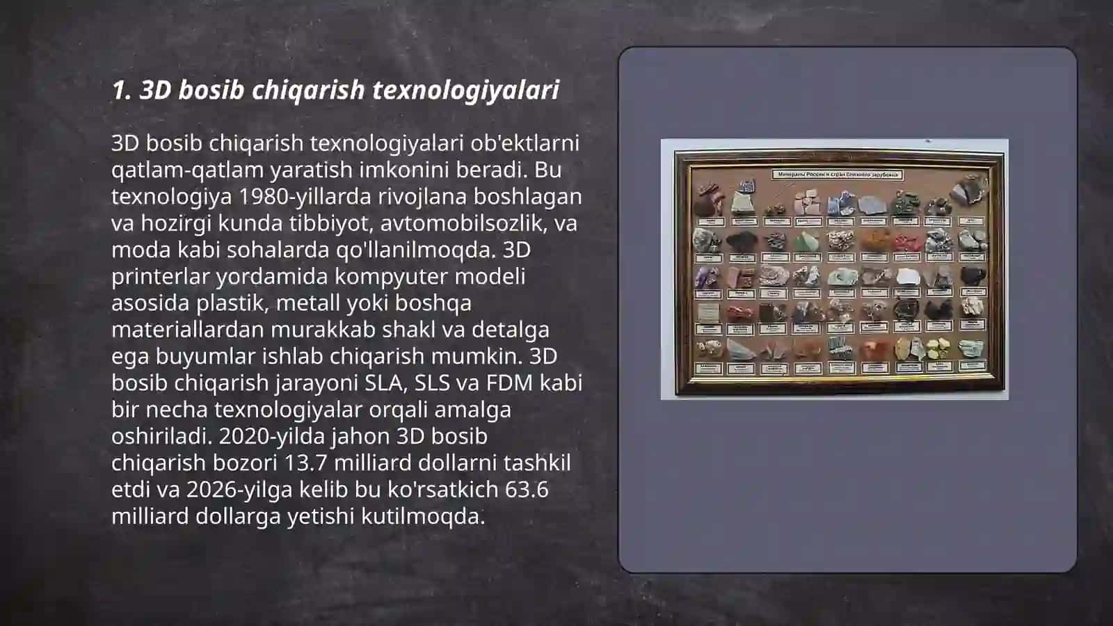 3D bosib chiqarish texnologiyalari 3