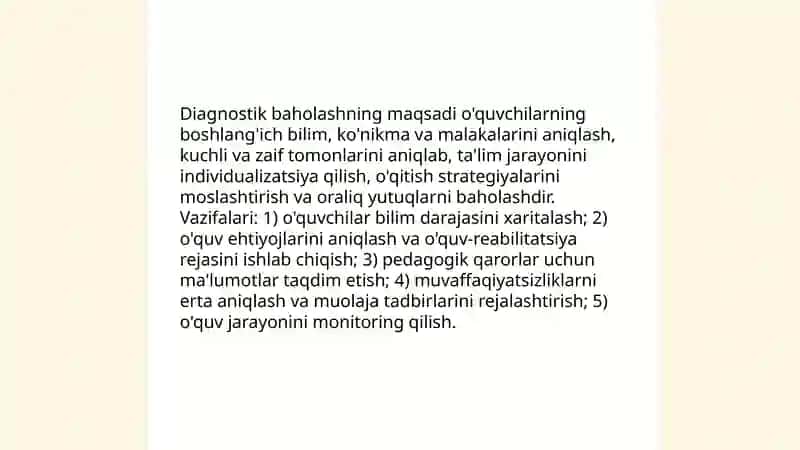 Diagnostik baholashning maqsadi va vazifalari 3