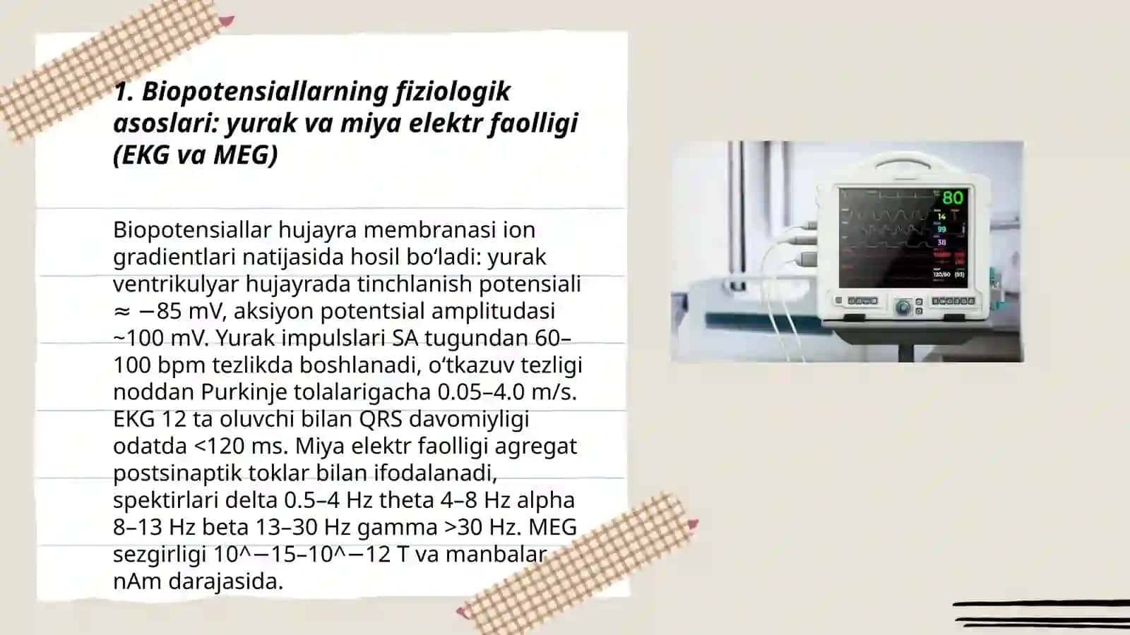 Biopotensiallarni qayd etish usullari EKG MEG 3