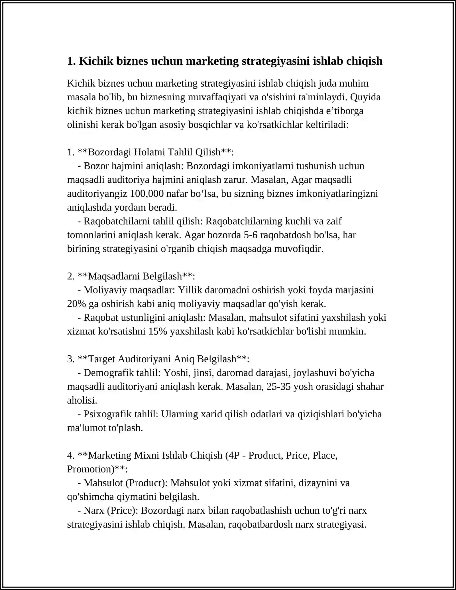 KICHIK BIZNES VA TADBIRKORLIK SUBYEKTLARIDA MARKETING FAOLIYATINI TASHKIL ETISH 3
