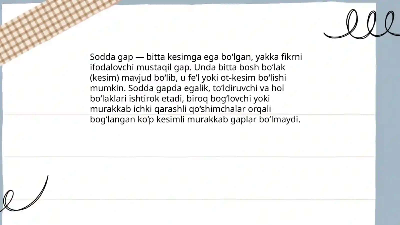Sodda gapning tarifi va tasnifi 3