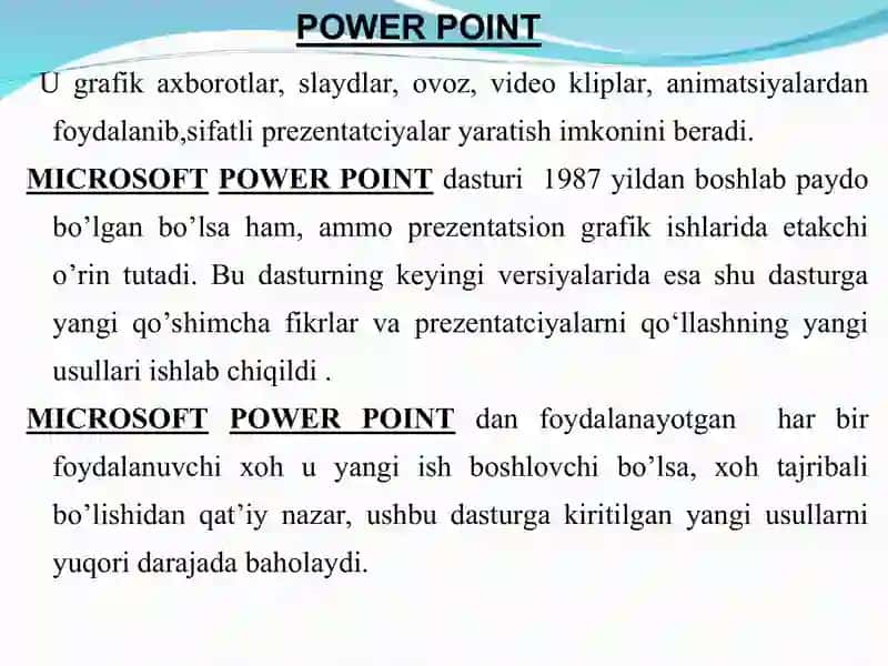 MS PowerPoint.Asosiy imkoniyatlari va ishlash tamoyillari 3
