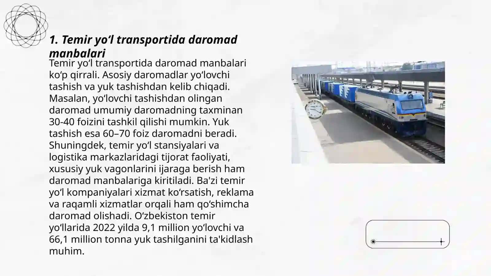 Transport (temir yo‘l, avtomobil) korxonalarida tashishdan daromadlarning tahlili 3
