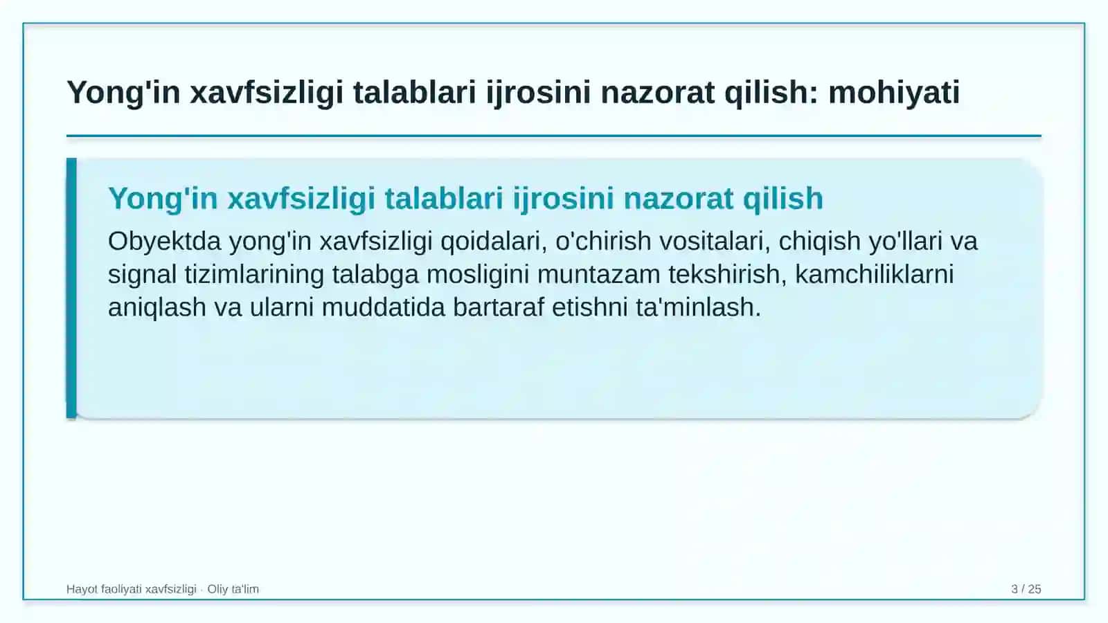 dehqon xo'jaliklarida yong'in xavfsizligi talablariga rioya etilishini nazorat qilish 7818 3