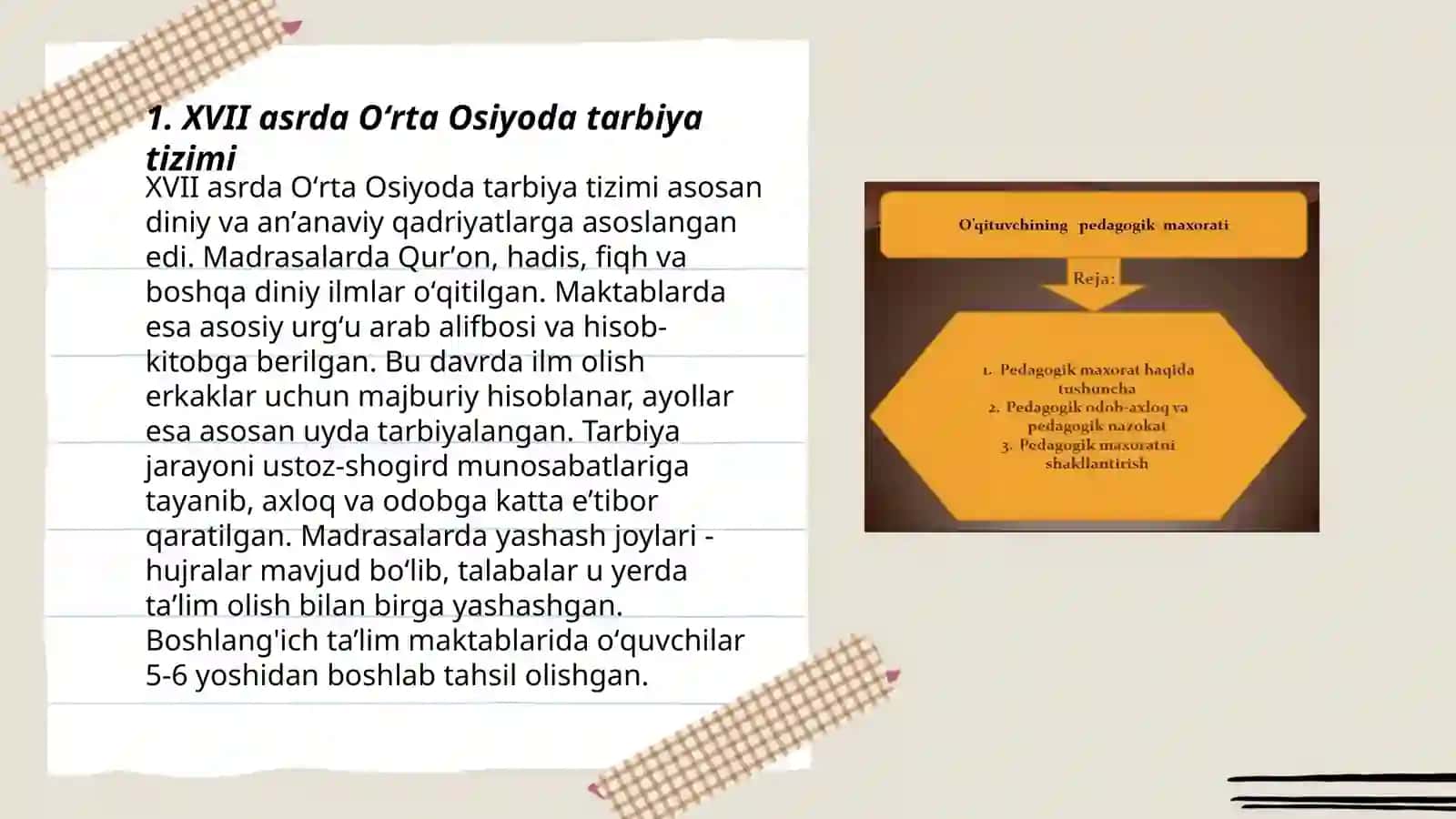 XVII asrda Oʻrta Osiyoda tarbiya tizimi 3