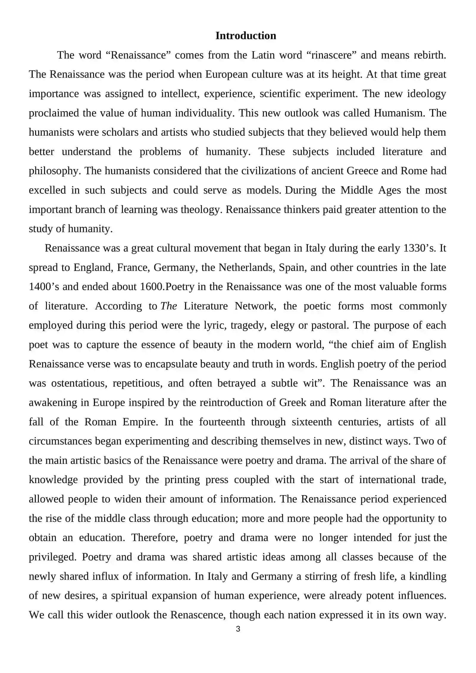 Course Paper on The Poetry of Renaissance Period 3