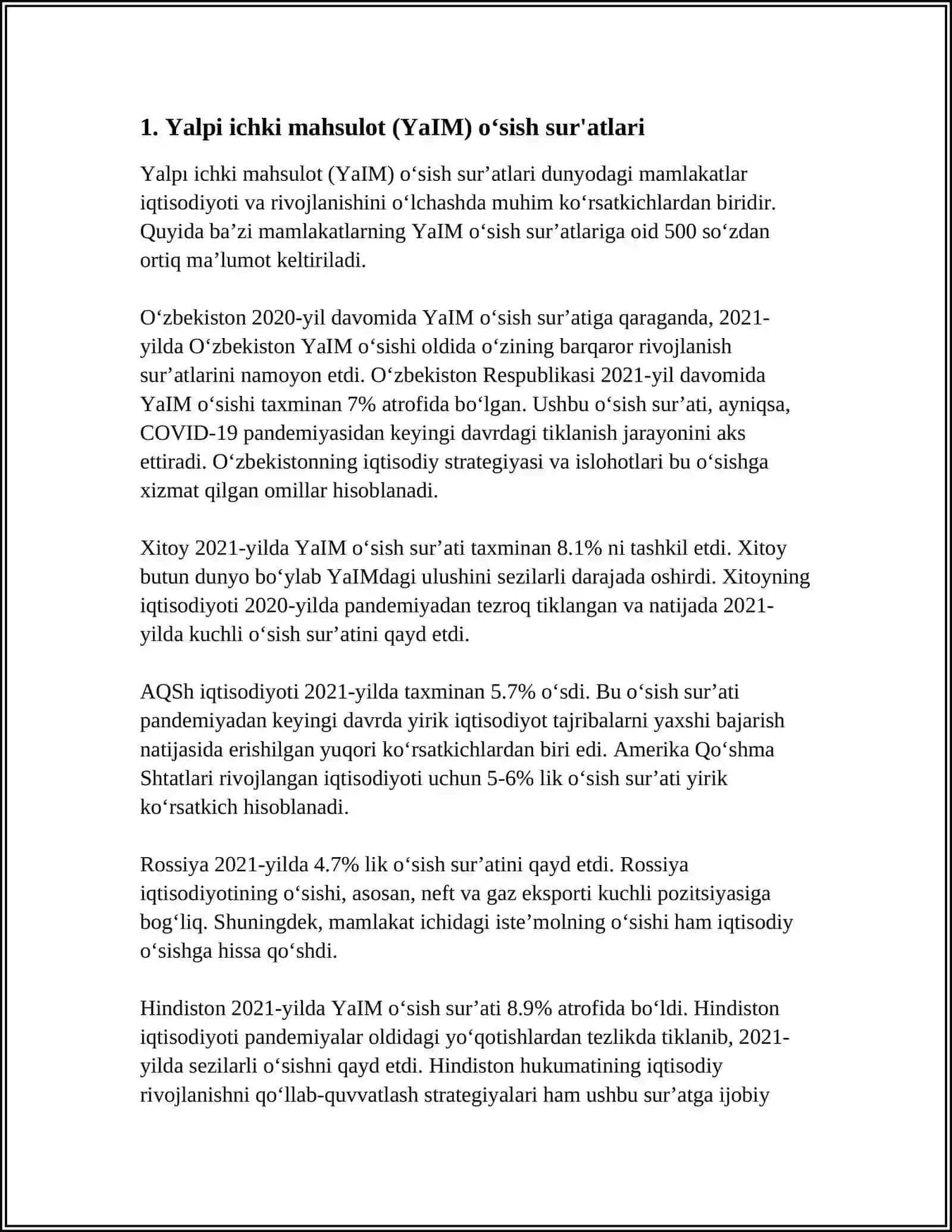 ÒZBEKISTONDA IQTISODIY ÒSISH KÒRSATKICHLARI TAHLILI 3