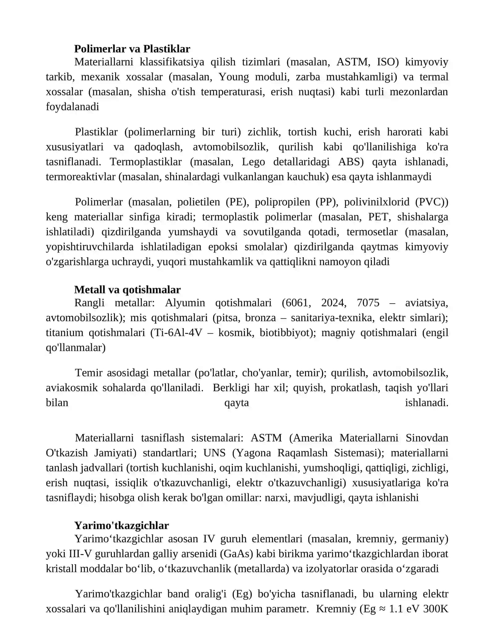 Materiallar sinfi va ularning tasnifi 3