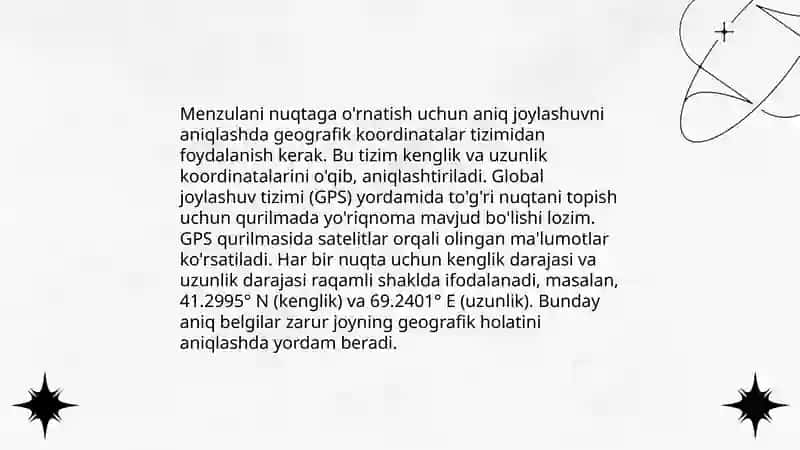 Menzulani nuqtaga o'rnatishni tushuntirib bering 3
