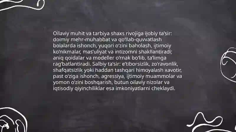 Shaxsning rivojlanishi uchun taʼsir etuvchi ijobiy va salbiy oqibatlar 3