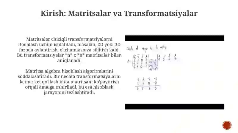 Matritsalar va transformatsiya tahlili 3