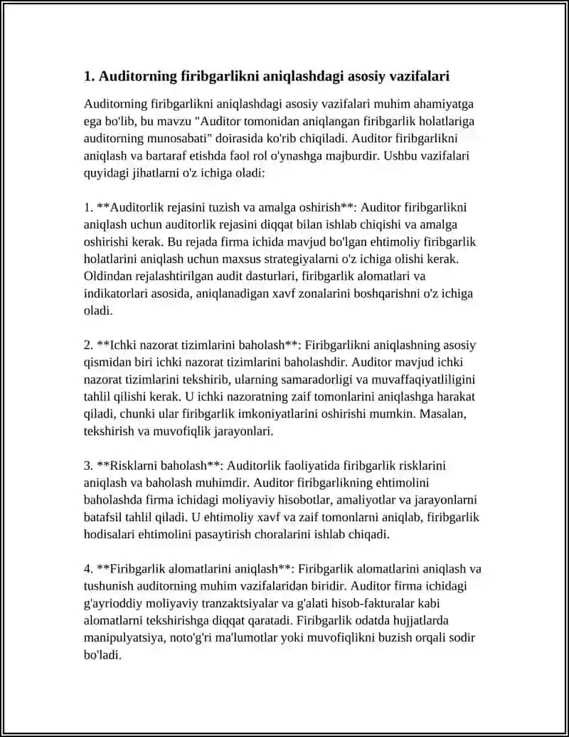 AUDITOR TOMONIDAN ANIQLANGAN FIRIBGARLIK HOLATLARIGA AUDITORNING MUNOSABATI 3