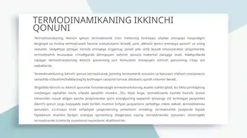 Fizika termodinamikaning 2-qonuni 3