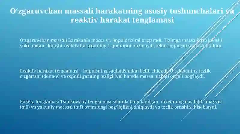 Oʻzgaruvchan massa: reaktiv harakat 3