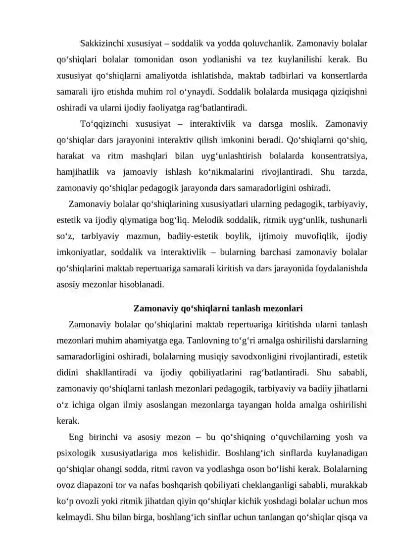 ZAMONAVIY BOLALAR QO‘SHIQLARINI TANLASH MEZONLARI 3