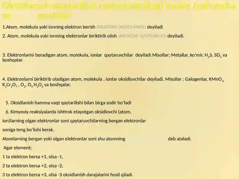 Oksidlanish–qaytarilish reaksiyalari 3