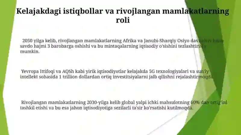 Jahon xôjaligida rivojlangan mamlakatlarning tutgan ôrni 3