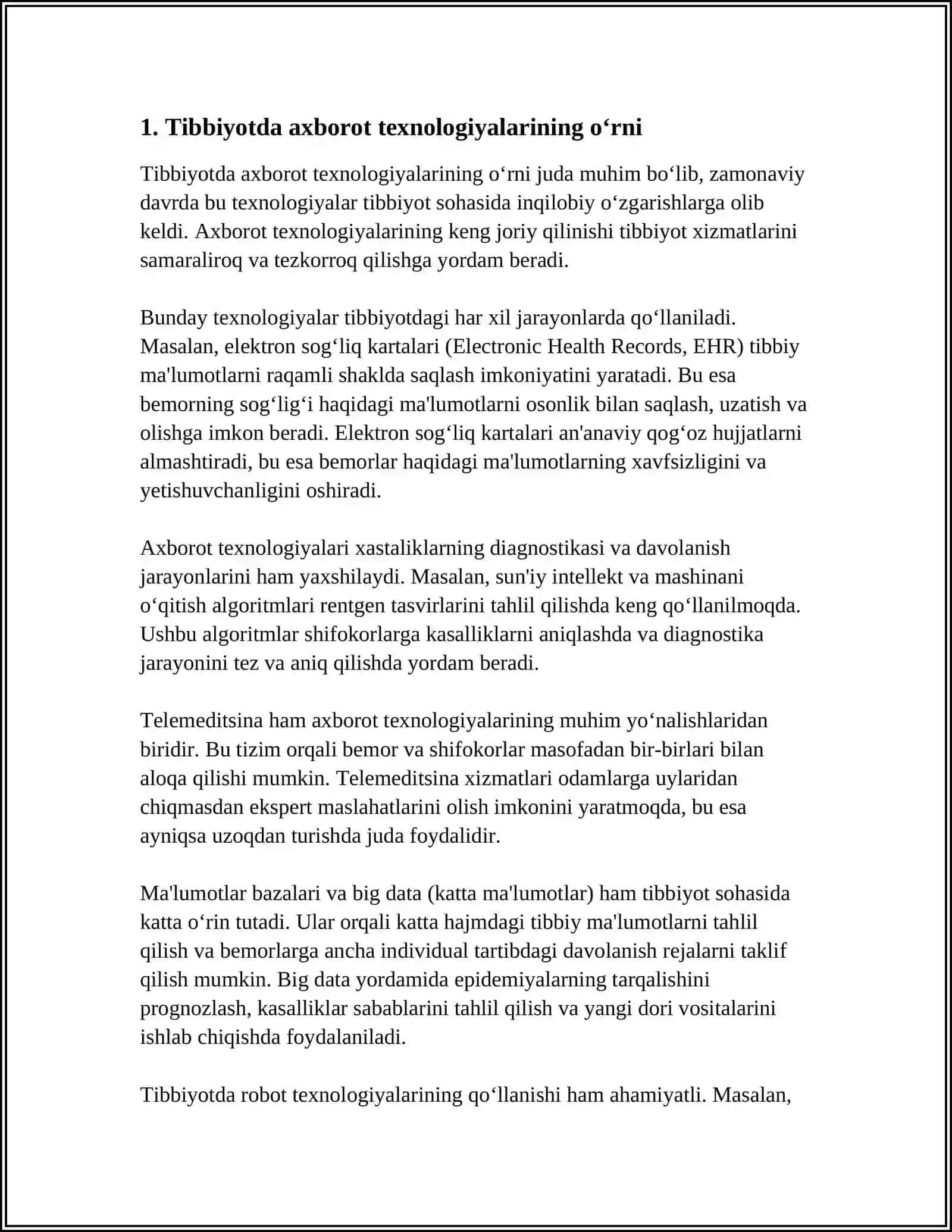 TIBBIYOT MASALALARINI YECHISHDA AXBOROT TEXNOLOGIYALARINI DASTURIY TA'MINOTI 3