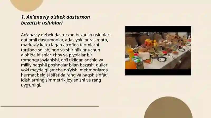 Anʼanaviy o‘zbek dasturxon bezatish uslublari 3