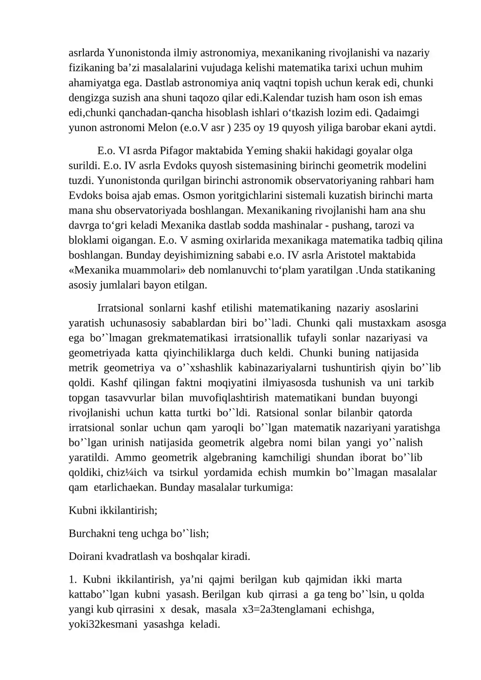 Yunon matematiklarida asosiy uch muammoning hal qilinishi 3